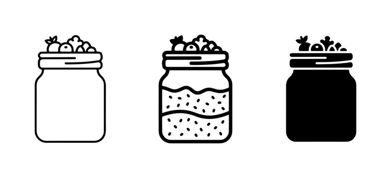 Jar Icons: Jam, Preserve, Fruit, Berry, Food, Storage, Vector Set