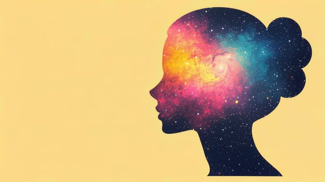 Mind's Cosmic Echo: A captivating silhouette of a person's profile, filled with the vibrant expanse of a nebula, inviting contemplation on the depths of the mind and the limitless universe within.