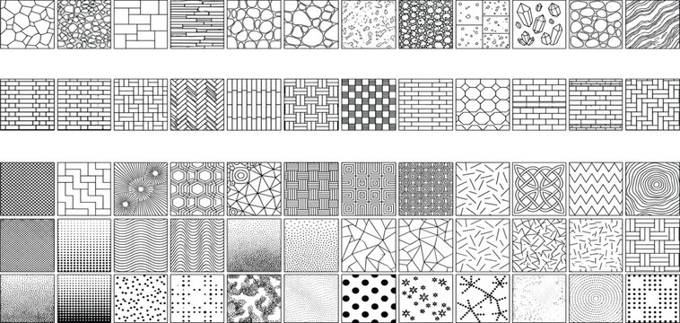 Collection of diverse geometric patterns and textures for design and architectural applications