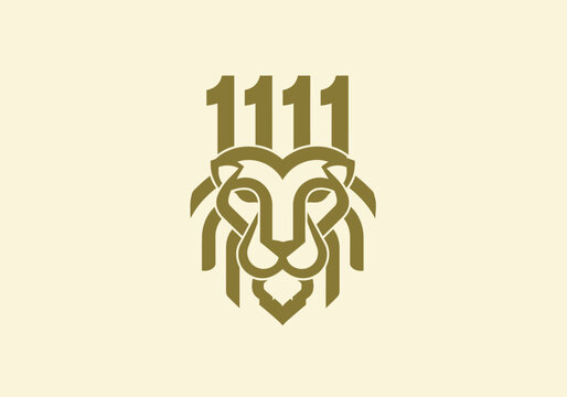Golden minimalist lion head icon with numbers 1111
