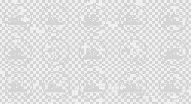 Seamless Pattern: Nautical Silhouette Icons in Circles on Checkered Background