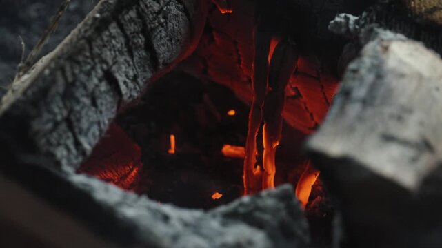 Burning Firewood with Flames and Smoke in Outdoor Setting