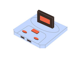 Retro videogame console flat icon in pastel colors. Vintage arcade gadget and joystick for video game player. Classic card device as fun game equipment, perfect for digital entertainment template. © Moonnoon
