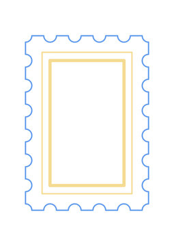 Minimalist blue coquette italian stamp frame. Linear rectangle border with soft card background and subtle line detail. Cute border element for menu or invitation, retro cafe or restaurant card