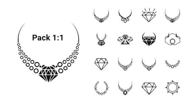 Jewelry Icons Collection: Necklaces and Diamonds Vector Set