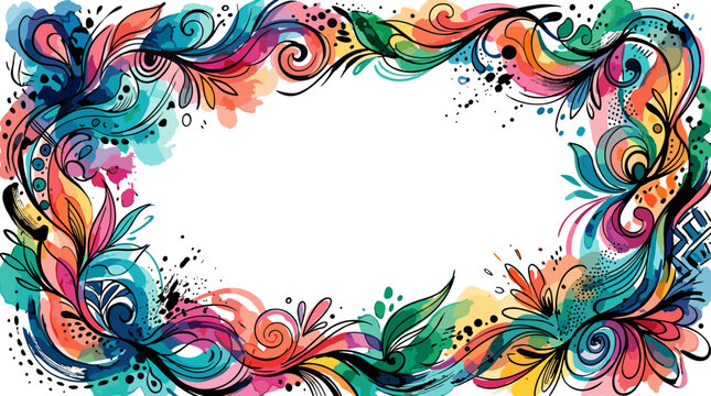 Colorful floral border frame with vibrant swirling patterns