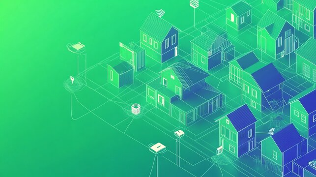 Iot Based Network Systems Connecting Devices In Smart Homes Green Gradient Background