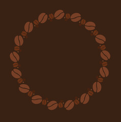Coffee beans forming a circular frame brown background © Rafael