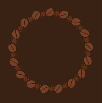 Coffee beans forming a circular frame brown background