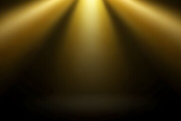 3D Golden Spotlights Shining Down on Dark Stage for Product Presentation and Success Concept © MD