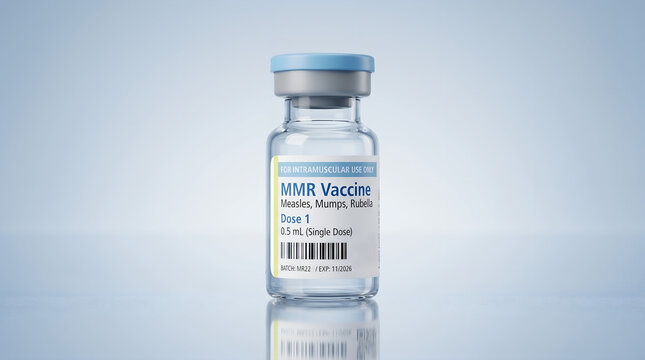 MMR Vaccine Vial for Measles Mumps and Rubella Immunization on Minimal Blue Background