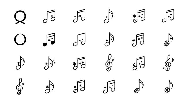 Musical Notes Icons Set - Treble Clef, Eighth Notes, Quarter Notes with Stars