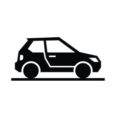 Naklejka premium A simple black silhouette of a compact car is depicted on a white background.