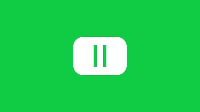 White pause and play button animation on a green screen background.