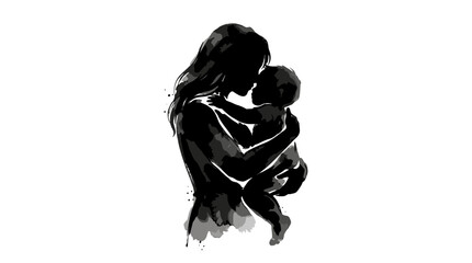Naklejka premium Silhouette of a mother holding her young child in tender embrace