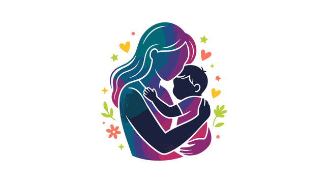 Colorful illustration of a mother holding her baby with vibrant details