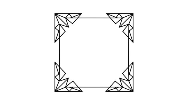 Geometric line art design featuring intricate triangular corner details