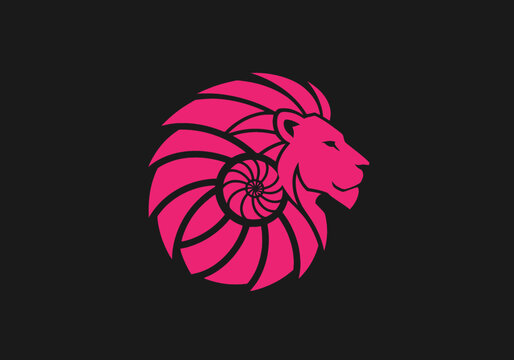 Pink lion head with nautilus shell spiral mane design