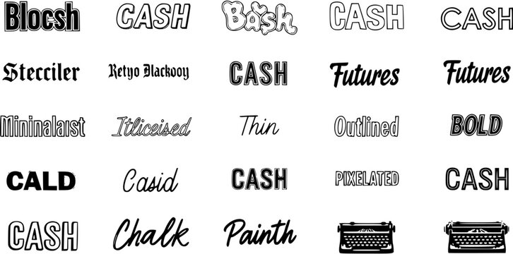Comprehensive Set of Modern and Vintage Typography Styles with Various Creative Text Effects and Design Elements