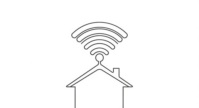 Minimalist Line Art of a House with Wi-Fi Signal.