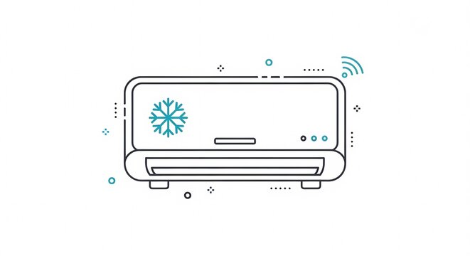 Modern Smart Air Conditioner Unit with Snowflake Icon and Wi-Fi Signal.