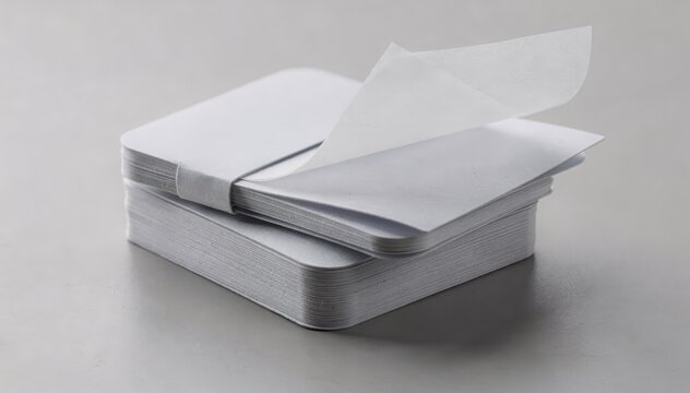 Closeup medium shot of small booklets of ultrathin lens tissue stacked emphasizing compact portability and tailored sheets for safe lens maintenance.