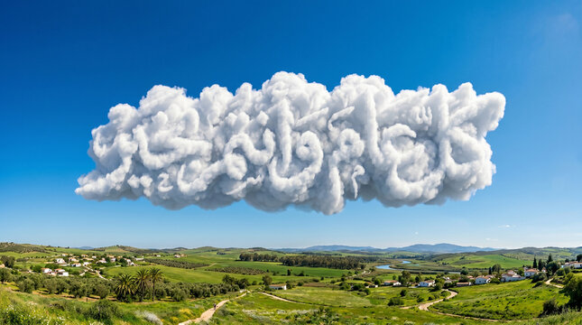 Uplifting Dreamy Concept Fluffy White Cumulus Cloud Shaped as Arabic Greeting Kull Aam Wa Antum Bikhair "كل عام وأنتم بخير"