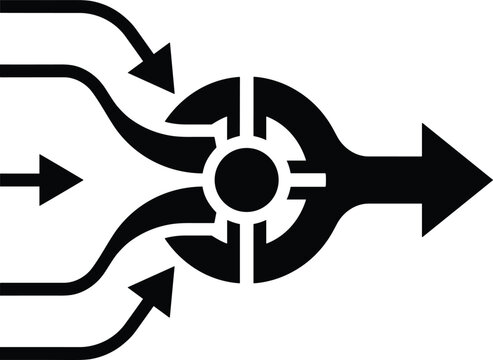 Abstract illustration of multiple lines converging into a single path showing unity and common direction for business strategy