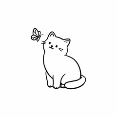 Obraz premium Charming minimalist line art depicting a curious kitten gently interacting with a butterfly, capturing a moment of innocent wonder and simple joy, perfect for various creative designs