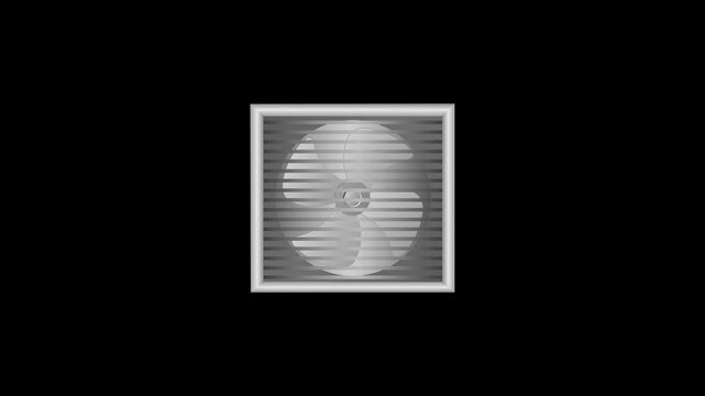 icon of an exhaust fan commonly used in the kitchen or bathroom. animation of an exhaust fan in an alpha duct.