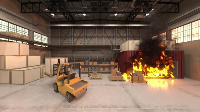 倉庫火災　3DCGレンダリング