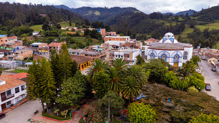 Fototapeta premium Gachantivá, Boyacá - Colombia. March 9, 2026. Aerial drone view of one of the 123 municipalities in the department.