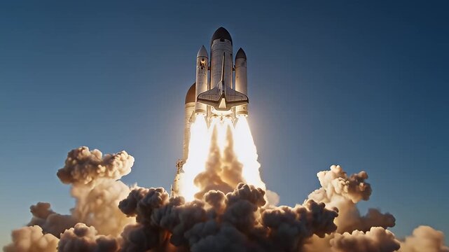 Space Shuttle Launch with Explosive Smoke and Fire