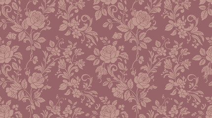 Intricate Damask Floral Pattern for Wallpaper and Textile Design in Soft Mauve and Beige Tones. © izzstudio