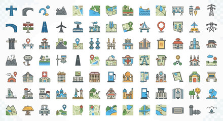 Obraz premium Various travel landmarks and icons.