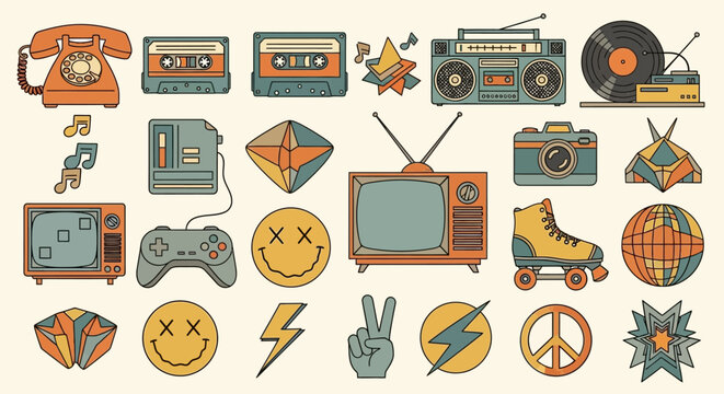 Retro Technology and Music Symbols.