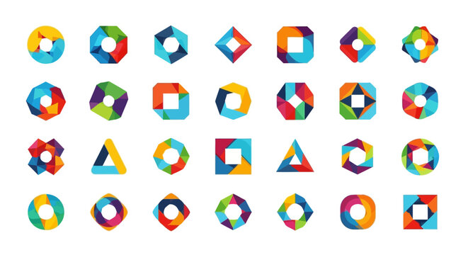 Colorful geometric shapes icons set.