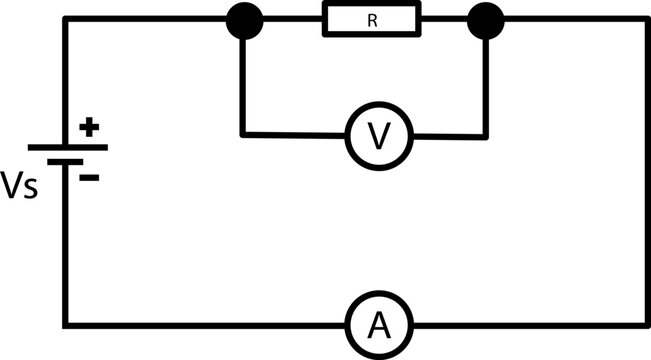 Electrical Circuit Diagram With Battery, Resistor, Voltmeter And Ammeter Showing Series And Parallel Connections