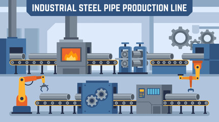 Fototapeta premium Industrial Steel Pipe Production Line