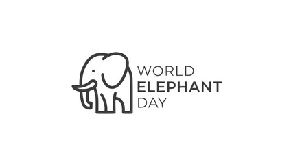 Obraz premium World Elephant Day simple line art icon with text, clean white background