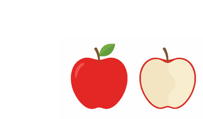 Fototapeta premium Red apple whole and half cross section flat vector illustration with seeds isolated on white background