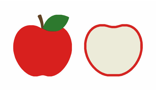 Minimal red apple whole and slice icon simple fruit vector illustration isolated on white background