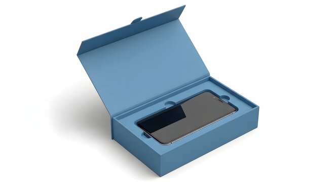 Modern Matte Blue Electronics Box Mockup with Minimalist Design