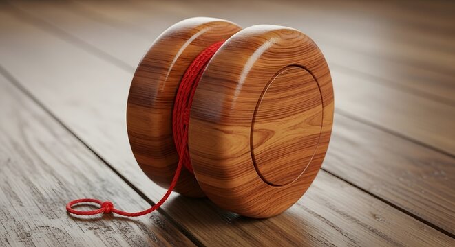Classic Wooden Yoyo Toy on Wood Surface Close Up