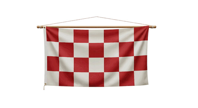 A digitally rendered Croatian flag, showcasing the distinctive red and white checkerboard pattern, hanging gracefully and representing the nation. SVG, PNG Transparent Background