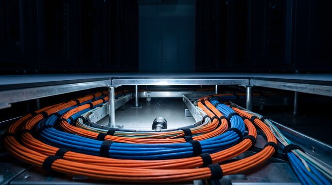 Professional Cable Management Under Raised Floor in a Modern Data Center