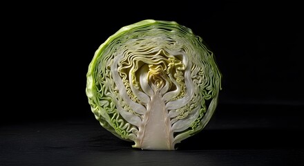 Obraz premium Fresh Cabbage Half Isolated on Dark Background Studio Shot