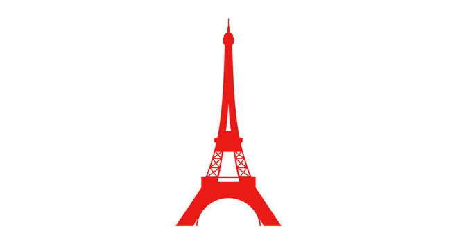 Red Eiffel Tower Silhouette Vector Icon - Paris Landmark Symbol