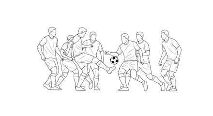 Obraz premium Soccer Players Action Line Art - Football Game Illustration