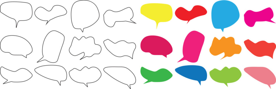 Collection of diverse speech bubbles: outline and color